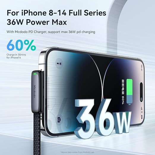 mcdodo 4FT USB to Lightning Cable 90 Degree Right Angle USB-A to Lightning Charging Cable with LED Indicator Light Compatible with iPhone 14 13 12 11/Pro/ProMax/Plus iPad AirPods iTouch