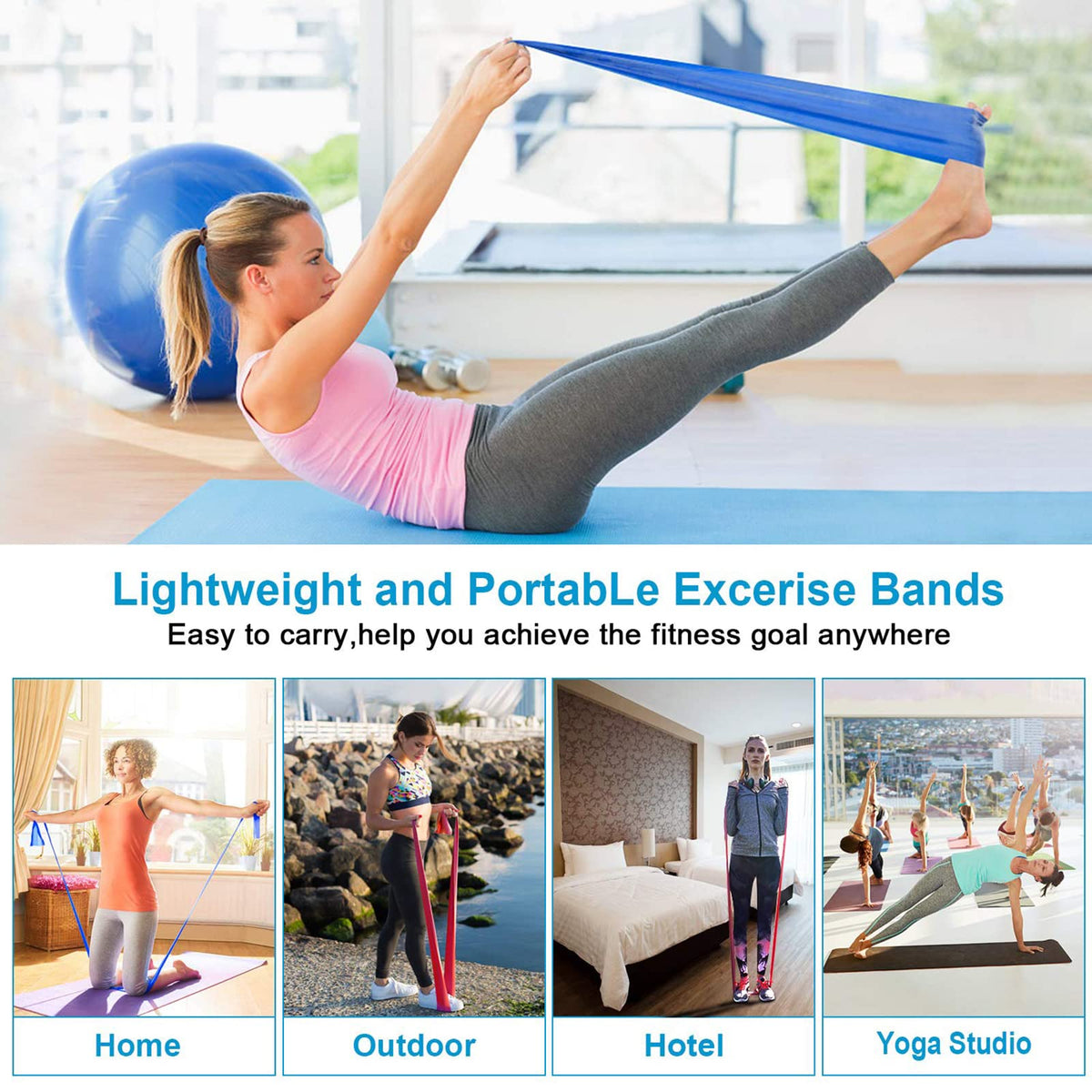 Resistance Bands Set, 3 Pack Professional Latex Elastic Bands for Home or Gym Upper & Lower Body Exercise, Physical Therapy, Strength Training, Yoga, Pilates, Rehab, Blue & Purple & Pink