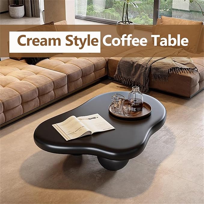 Cloud Coffee Table Modern Cute Coffee Tables Irregular Simple Tea/Center Table for Small Space End Table for Living Room, Home Office, Indoor (Irregular Shape Black 47" Wx35.4 Dx15.3 H)