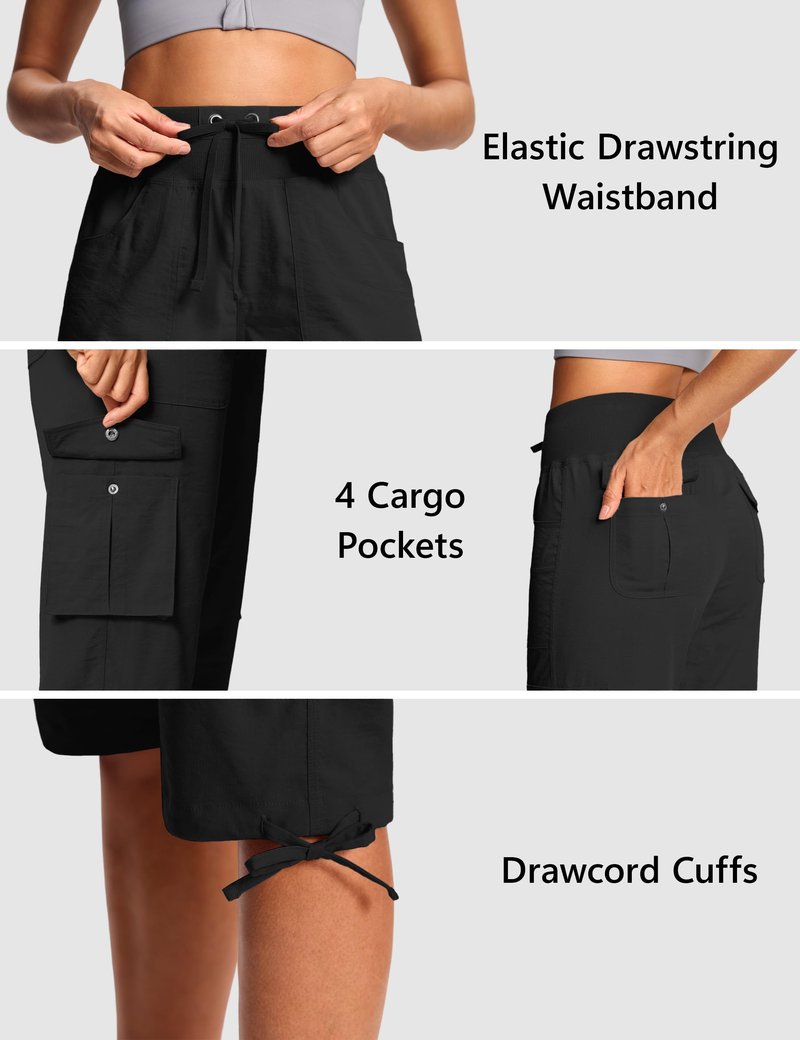 ISEEGZ 15"/ 18" Capri Pants for Women Cargo Hiking Pants Lightweight Women's Capris with 6 Pockets Summer Casual Travel
