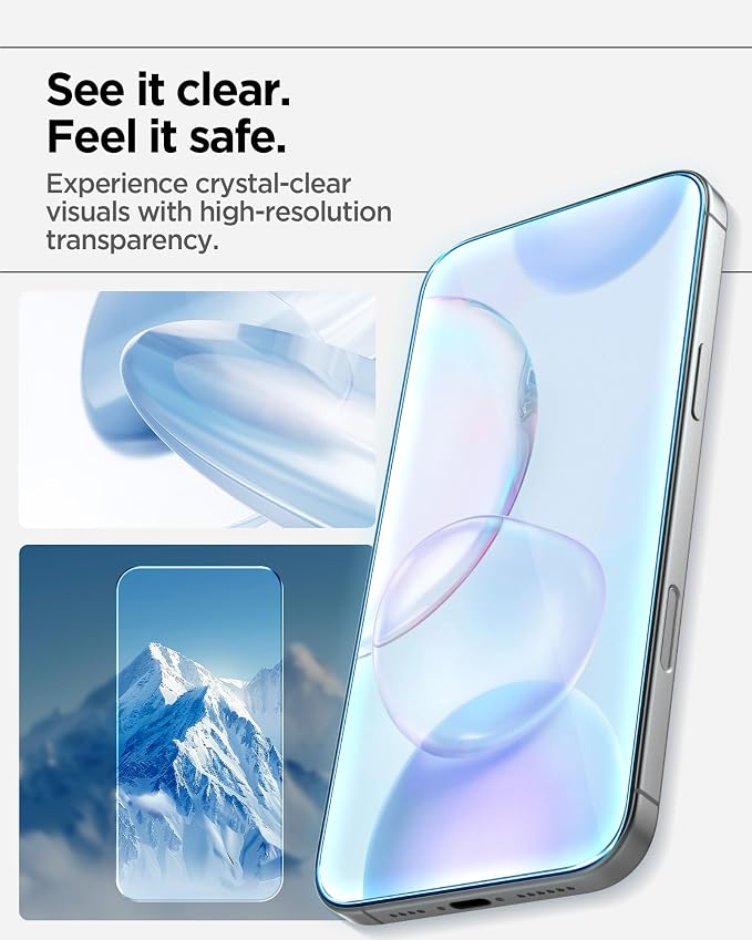 Spigen AlignMaster S Tempered Glass Screen Protector Guard for iPhone 17 Pro [2 Pack] | Easy installation 9H hardness crystal clarity anti-fingerprint touch sensitivity case friendly screen prot