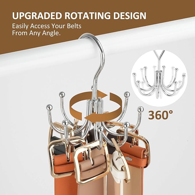 ZEDODIER Belt Hanger, Belt Organizer for Closet, Keeping Belts Visible and in Good Condition, Hanging Tie Rack Holder, Closet Organizers and Storage, Silver