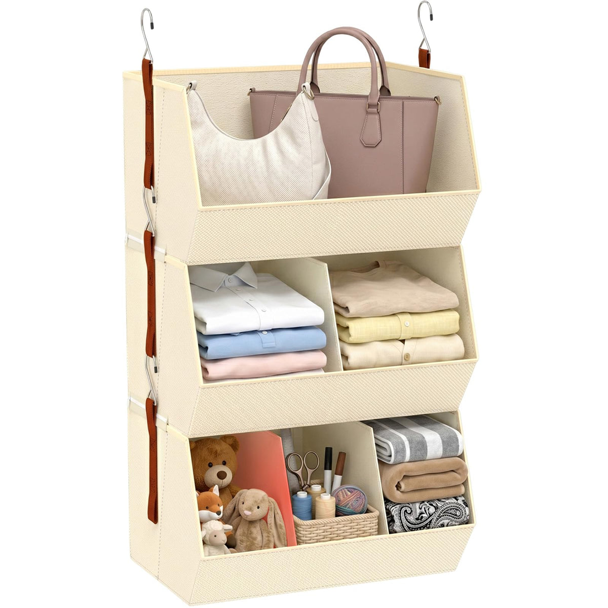 WHEEXIAG Hanging Closet Organizer, Closet Organizers and Storage, Hanging Closet Organizer Extra Large - Fabric Closet Hanging Organizer for Home, Dorm, Rv,Handbags, Underwear, Sock. Beige - 1 Pack