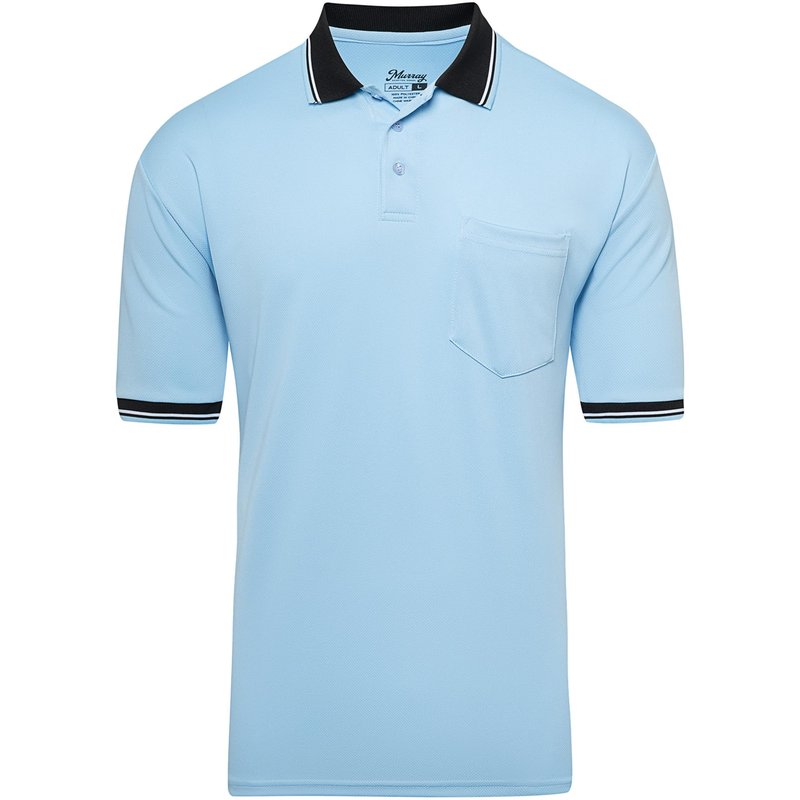 Murray Sporting Goods Short Sleeve Polo Baseball and Softball Umpire Shirt - Sized for Chest Protector (Light Blue, Medium)