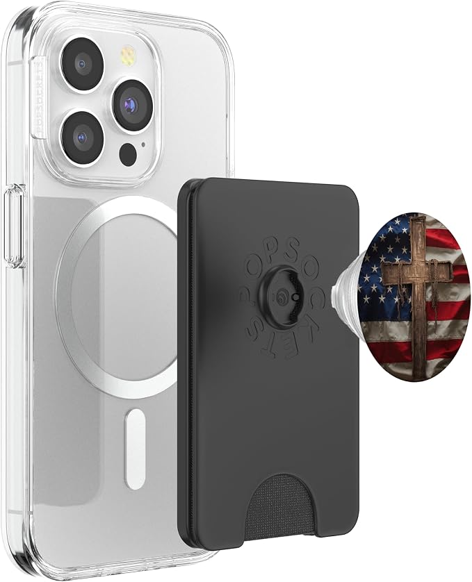 American Flag and Wooden Cross Christian Patriotic Design PopSockets PopGrip for MagSafe