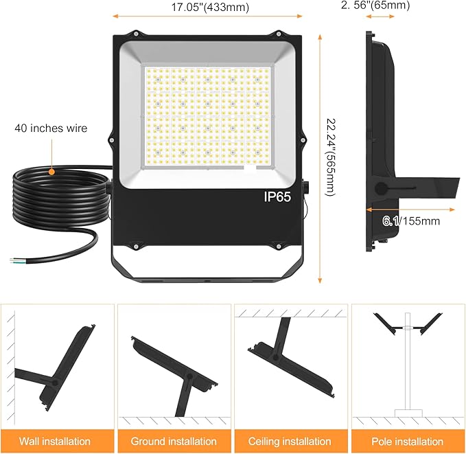 6 Pack LED Flood Light Fixture 300W 36000LM ETL Listed 5000K Outdoor Floodlight Security Lighting IP65 Waterproof for Parking Lot Sports Fields Billboard Arena Yard Garage AC100-277V