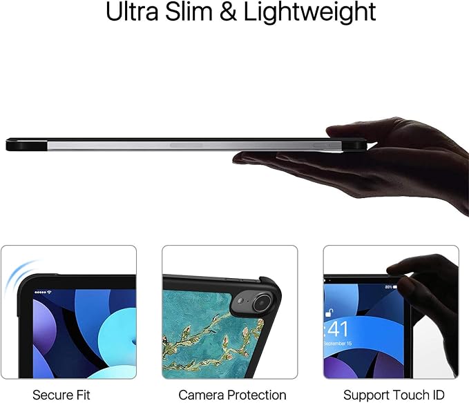 TNP Cover Case for iPad Air 11 Inch M2 6th 2024 5th 4th Generation(2022 2020) - 10.9 Almond Blossom Case with Pencil Holder for 2nd Gen Apple Pencil - Protective Cover with Trifold Stand