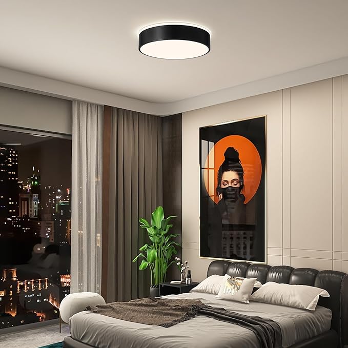 Vikaey Black LED Ceiling Light Modern Flush Mount Light Fixture Round Metal Ceiling Lamp for Living Room Entryway Bedroom Kitchen 15.74 Inch