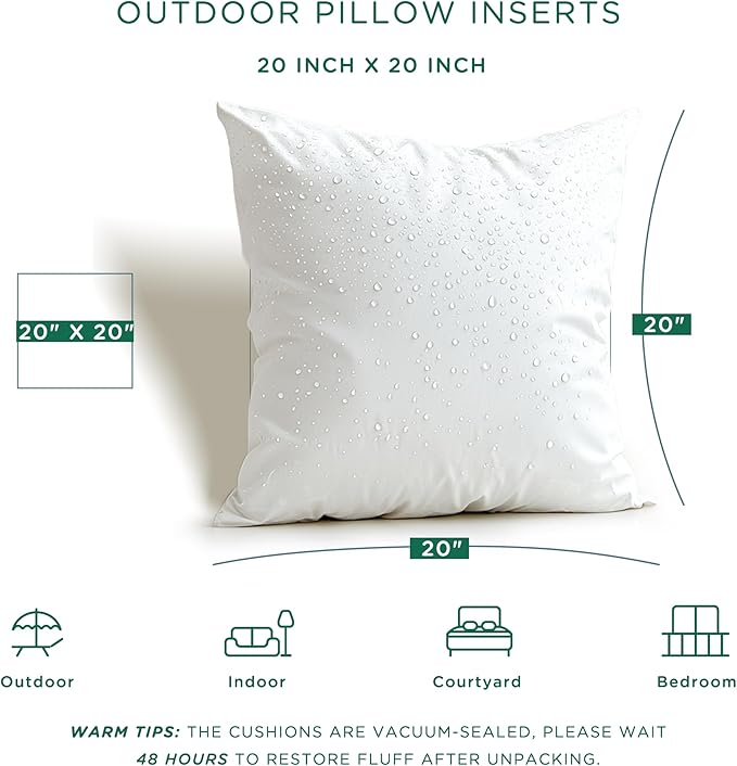 Codi Outdoor Pillow Inserts 20x20 Set of 4, Throw Pillows Waterproof for Patio Furniture