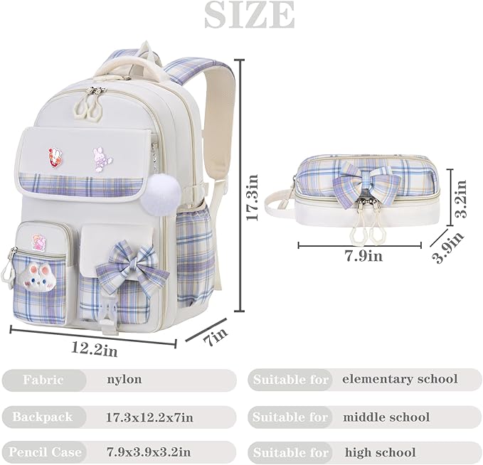 Girls Backpack,Kids School Backpack With Lunch Box Pencil Case Set,Cute Childrens Schoolbag For Girls
