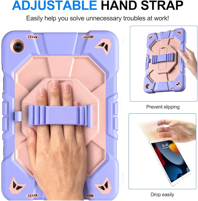 Heavy Duty Shockproof Case for Samsung Galaxy Tab A9+ Plus 11 2023 (SM-X210/X216/X218) [Dual Front Frame] with/No Screen Protector 360 Rotating Stand Hand &amp Shoulder Strap (Black/Black)