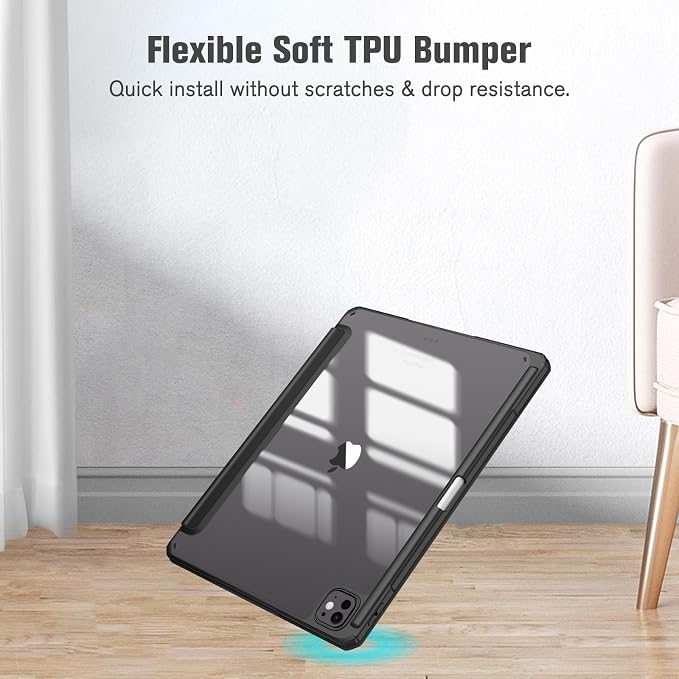 Fintie Slim Clear Case for iPad Pro 13-inch (M5) 2025 / (M4) 2024 | Slim Hybrid Shockproof Hard PC Back Cover Pencil Holder Viewing &amp Typing Angles Auto Sleep/Wake Black