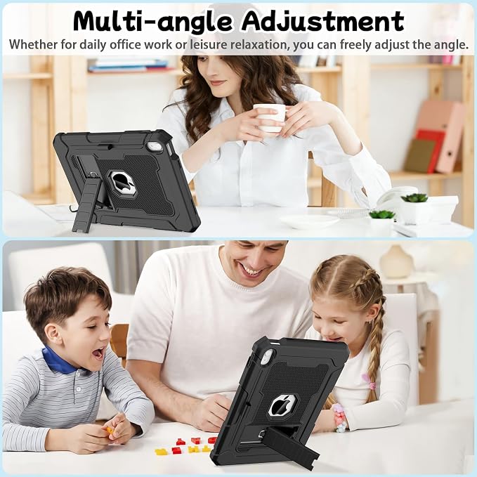 LTROP Case for iPad A16 11th Generation 2025 11 Inch / 10th Generation 2022 10.9 Inch with Kickstand and Pencil Holder Shockproof Rugged Protective iPad 11 inch Cover Black