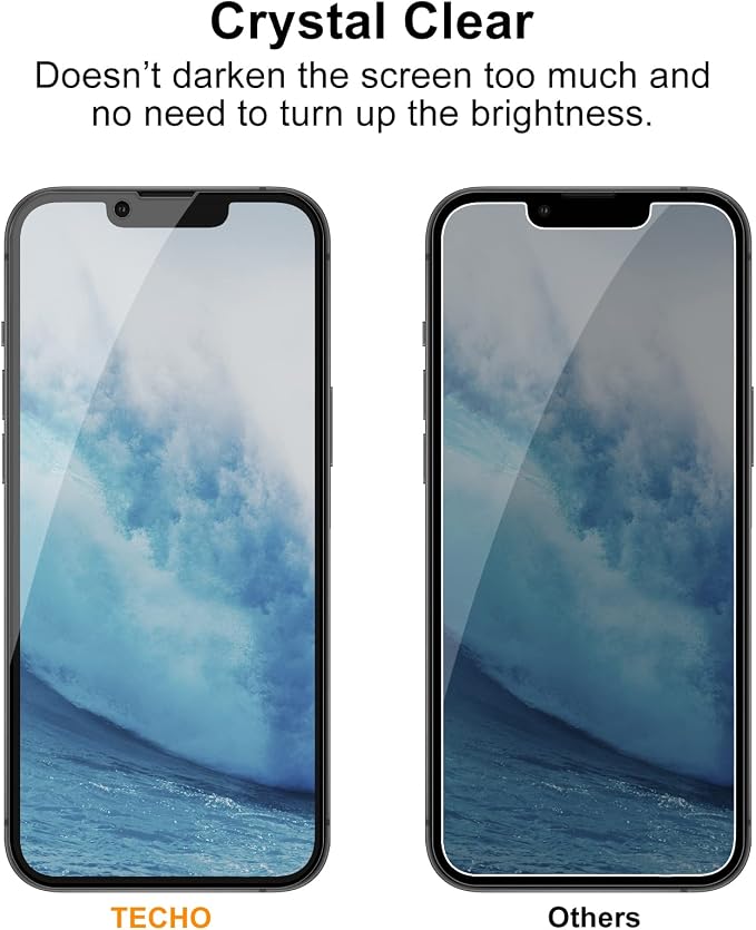 TECHO Privacy Screen Protector Compatible with iPhone 16e / iPhone 14 / iPhone 13 / iPhone 13 Pro Tempered Glass Film (Edge to Edge Full Coverage) (Anti Spy) (Case Friendly) (2 PACK) (6.1 inch)