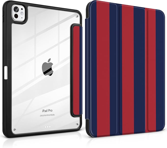 Case for iPad Pro 11 inch M5 2025 /M4 2024 Blue Ribbon Stripe | Blue Ribbon Stripe Folio Case with Clear Back Pencil Holder Trifold Stand and Auto Sleep/Wake for Preppy Aesthetic Users
