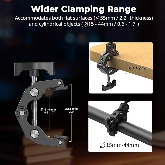 SmallRig 22.4" Magic Arm with Super Clamp, Overhead Phone Mount, Flexible Desk Camera Mount with 1/4" Screw and Cable Clip, Max Load 2.2lb, for iPhone, Action Camera, Video Light, Webcam, Mic - 5625