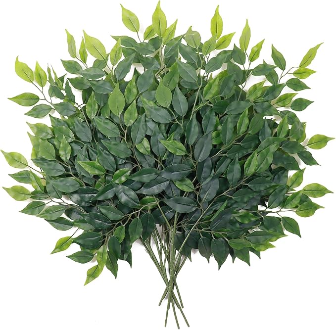 mizii 12pcs Artificial Greenery Stems Silk Green Leaves Fake 23in Ficus Garland Spray Plants Faux Greenery Decoration for Centerpieces Wedding Arch Flower Bouquet Table Home Decor (12)