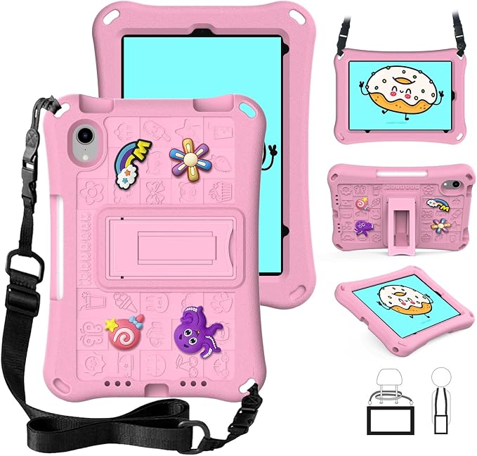 Case for iPad 10.2 Inch 2021/2020/2019/ iPad Pro 10.5 Inch/Air 3rd Gen (2019) Shoulder Strap Kickstand Children Friendly Anti-Scratch Shockproof Case Lightpurple