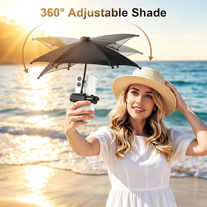 Cell Phone Umbrella for Sun Flexible Angle Design Umbrella Sun Shade for Iphone/android Mini Umbrellas for Phone with Clip
