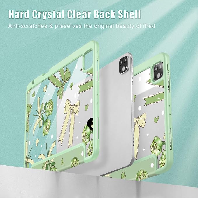 Tuiklol for iPad Pro 11 Inch 4th / 3rd / 2nd / 1st Gen (2022 2021 2020 2018) Case -Built-in Pencil Holder Shockproof Cover Clear Transparent Back Shell with Auto Wake/Sleep Black Flower