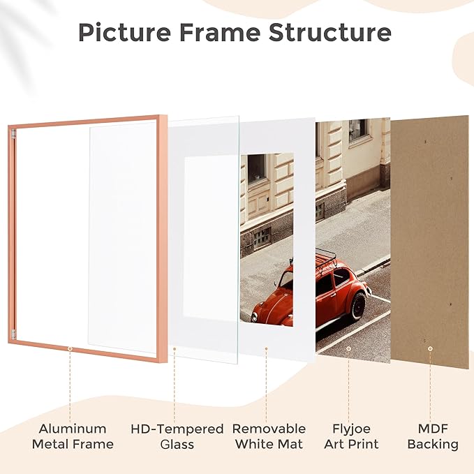16x16 Metal Square Picture Frame For Wall With Mat For 12x12, 16''x16'' Aluminum Photo Frames With Tempered Glass, Minimalist Modern Poster Frame Horizontally Vertically, Rose Gold