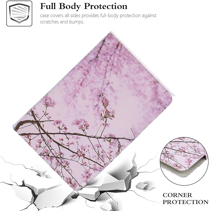 Universal 7 Inch Tablet Case Techcircle Ultra Slim Lightweight PU Leather Stand Folio Flip Wallet Protective Shell Case [Card Slots] [Magnetic Closure] for All 7 Android Tablet PC Cherry Blossom