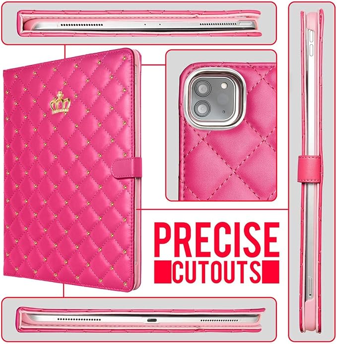 for iPad Pro 11Inch Case M5/M4 2025/2024 (6th/5th Generation)Cute Crown Bling Rhinestone Girly Elegant PU Leather Smart Auto Sleep/Wake Stand Protective Case for iPad Pro 11 2024/2025Black