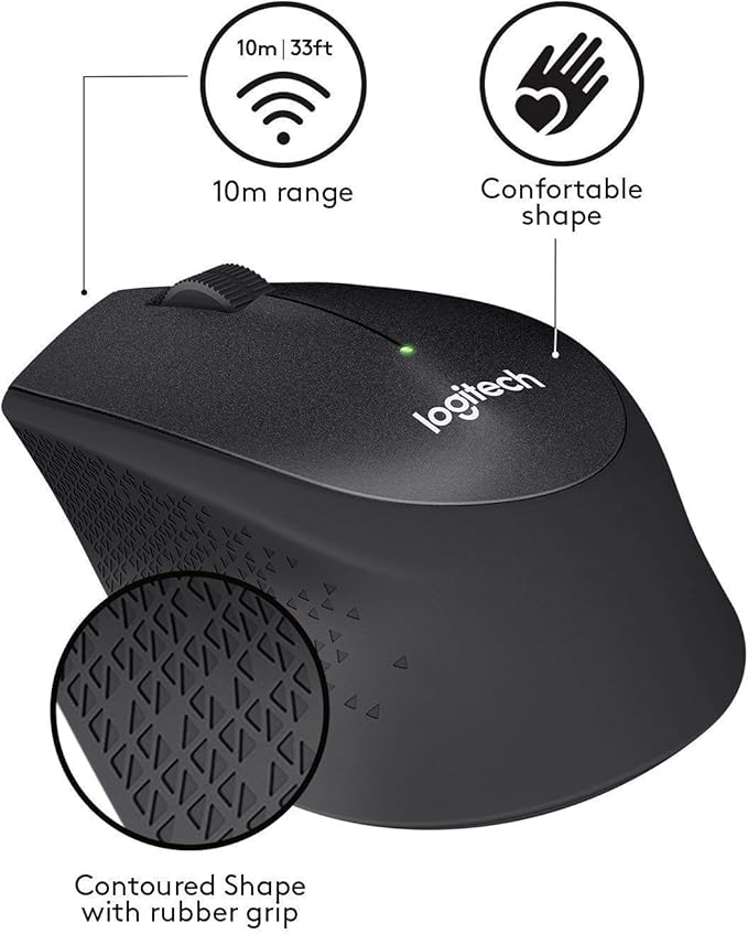 Logitech M330 Silent Plus Wireless Large Mouse - Black (Renewed)