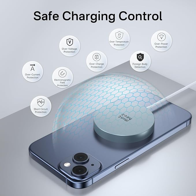 Minthouz 15W Fast Magnetic Wireless Charger Mag Safe Charging Pad Compatible with iPhone 17 Pro Max/17 Pro/17 iPhone 16/15/14/13/12 Series AirPods Qi-Enabled Devices (Black)