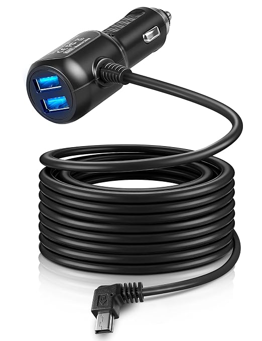 Anina Mini USB Mini-B Dash Cam Power Cord Left Angle Charging Cable Dash Camera Car Charger for Rexing V1V1P ProV -13FT/4M