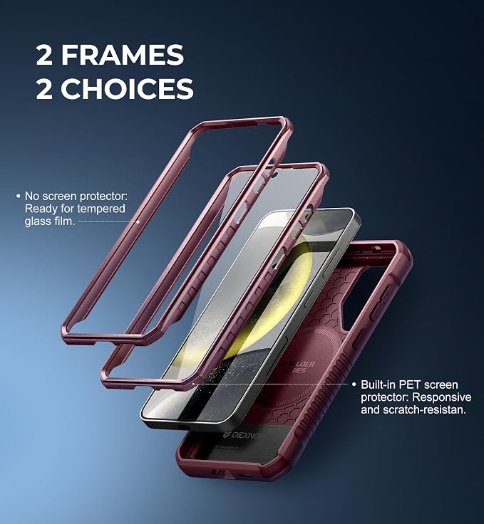 Dexnor Magnetic Case for Samsung Galaxy S24 Case with Kickstand &amp 2 Front Frames Built-in Screen Protector Compatible with Magsafe Rugged Shockproof Full-Body Protective Cover for Galaxy S24Gr