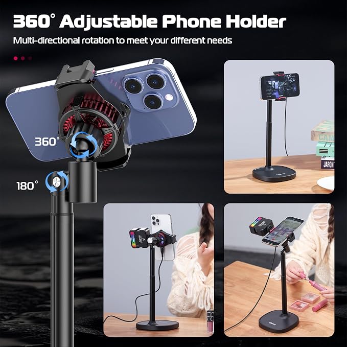 ULANZI Cell Phone Stand Mount for Desk Vijim HP004 Adjustable Height &amp Angle Phone Holder 360 Degree Rotating Desktop Phone Stand Compatible with iPhone Samsung and All Phones