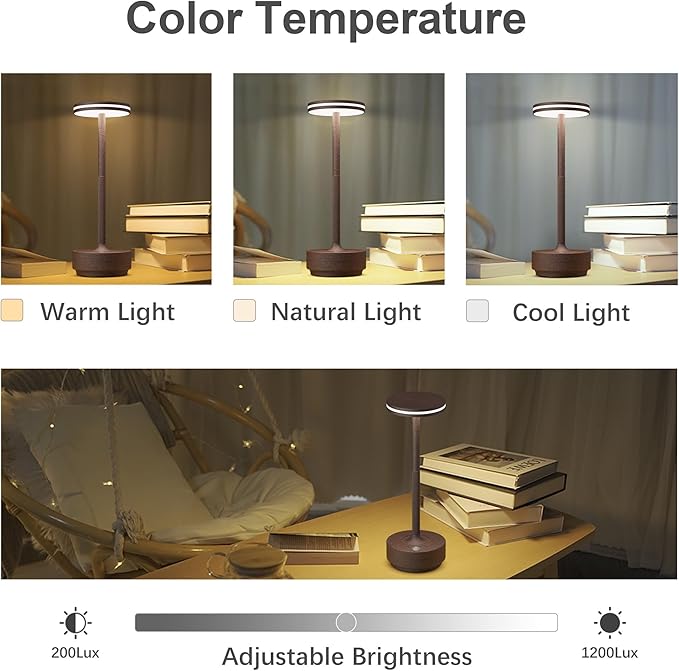 Hapfish Rechargeable Cordless Table Lamps, 5000mAh Battery Operated Lamp, 3 Color Modes, Dimmable, LED Table Lamps for Living Room,Outdoor, Dinner,Patio,Restaurant – Rust