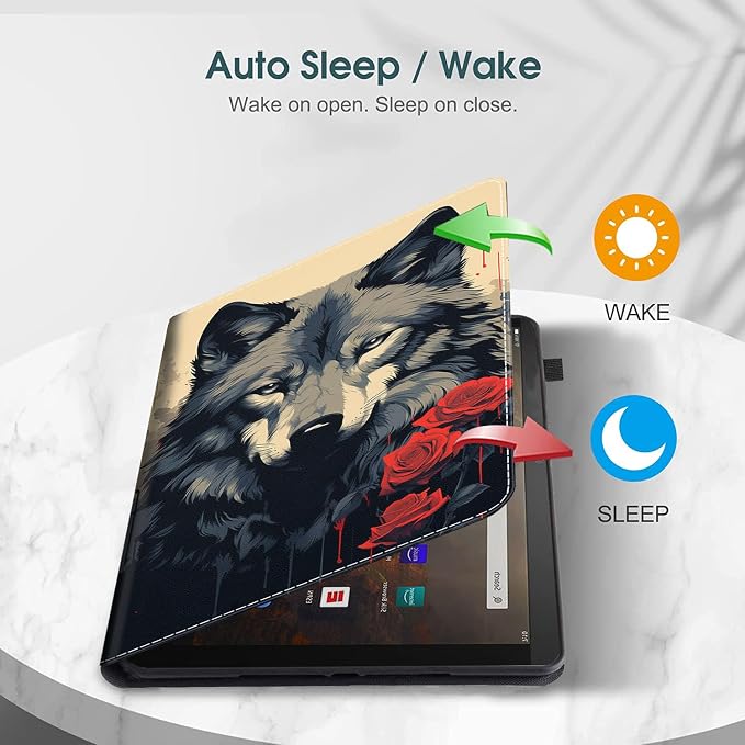 Case for All-New Amazon Fire HD 10 and 10 Plus Tablet (13th/11th Generation 2023/2021 Release) 10.1 Multi-Angle Smart Stand Cover Auto Sleep/Wake Skull and Fire