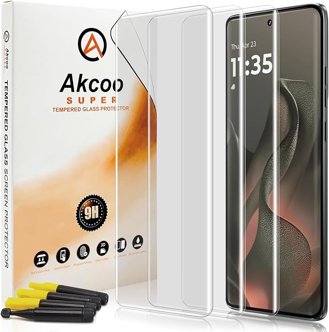 Screen Protector for Motorola Edge 2025 3 Pack Tempered Glass LOCA UV Set Edge to Edge Protection 9H Scratch Resistant Touch Sensitive Fingerprint-ID Support