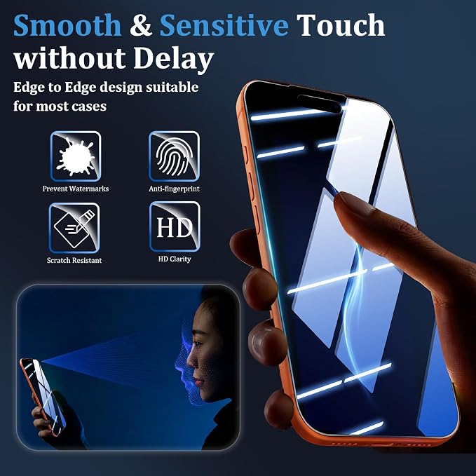 (3+2 Pack) 360° Privacy Screen Protector for iPhone 16 Pro Max 【4 Way Anti Spy】 + Camera Lens Protector9H Shatterproof Anti-PeepBubble-Free Case Friendly Easy Installation Frame Included