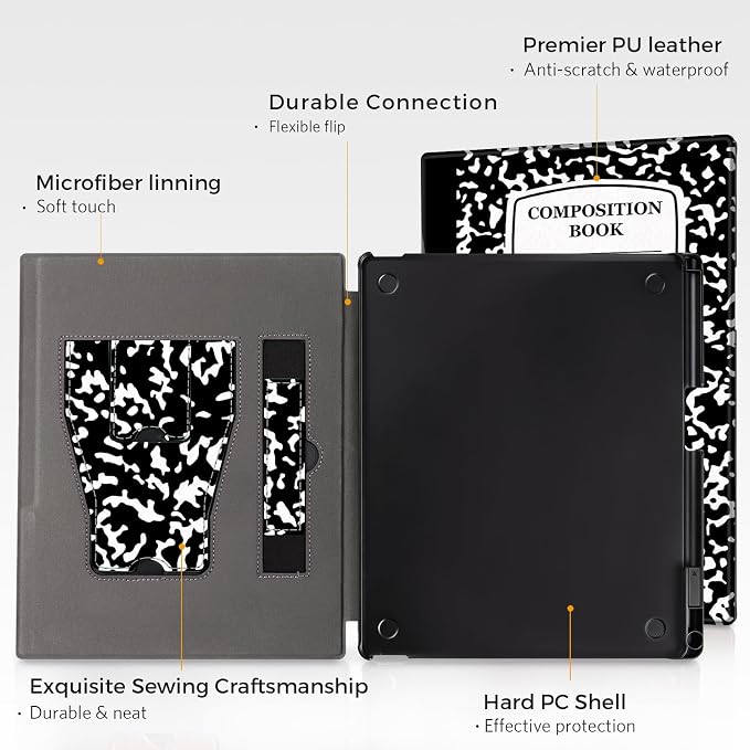 CoBak Stand Case for Remarkable 2 Paper Tablet 2020 10.3 with Hand Strap | Lightweight and Hard Back Shell Protective Book Folio Cover with 2 Kickstand Stand Angles and Pen Holder Features Black