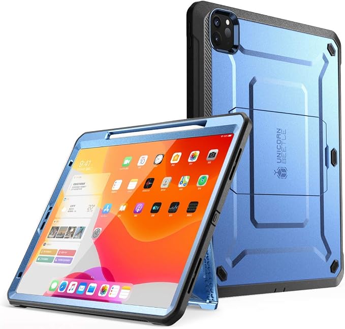 SUPCASE for iPad Pro 11 inch Case 2020 with Pencil Holder Blue | Built-in Screen Protector Built-in Stand Support Apple Pencil's Wireless Charge Heavy Duty Protection Unicorn Beetle Pro
