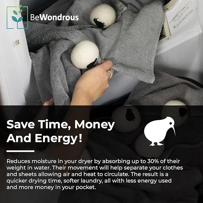 Wool Dryer Balls XL, 100% New Zealand Organic Wool - Reusable Natural Fabric Softener for Laundry, Dryer Sheets Alternative - Prevent Wrinkles and Anti Static (White, 4-Pack)
