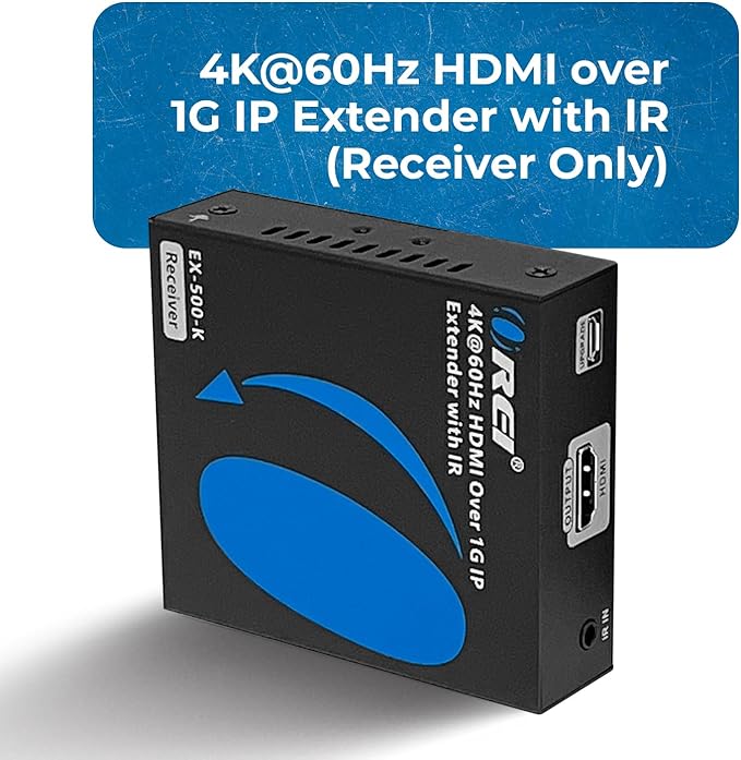 OREI Receiver only for EX-500-K 4K HDMI Extender Over IP CAT6 by One to Many Upto 400 Feet, Send to Multiple Location Over 1G Switch (EX-500-RX)