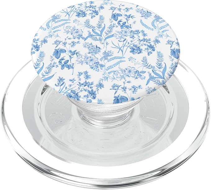 Blue &amp White Toile French Pattern Cute Flowers Botanical PopSockets Adhesive PopGrip