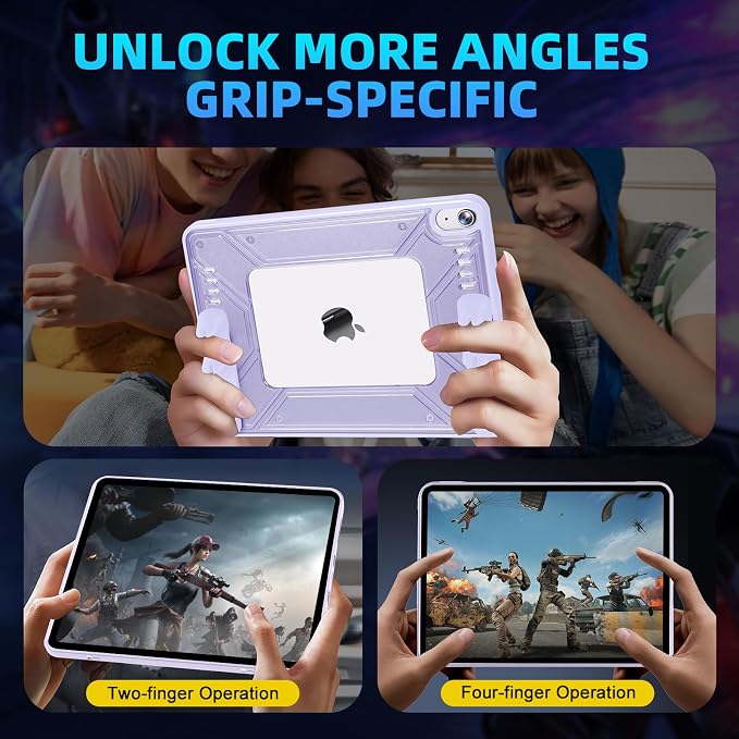 Gaming Case for iPad Air 11-inch M4/ M3/ M2 (2026/2025/2024) iPad Air 5th/ 4th Gen (2022/2020) 10.9 Inch Detachable Panel &amp Grip Auto Sleep/Wake Hollowed-Out Design (Black)