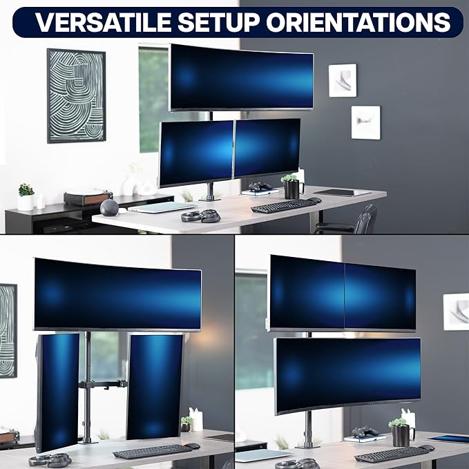 VIVO Triple Monitor Extra Tall Desk Mount for up to 49 inch Ultrawides on Center Bracket and 27 inch Screens on Side Brackets, Holds up to 44 lbs, Black, STAND-V103T