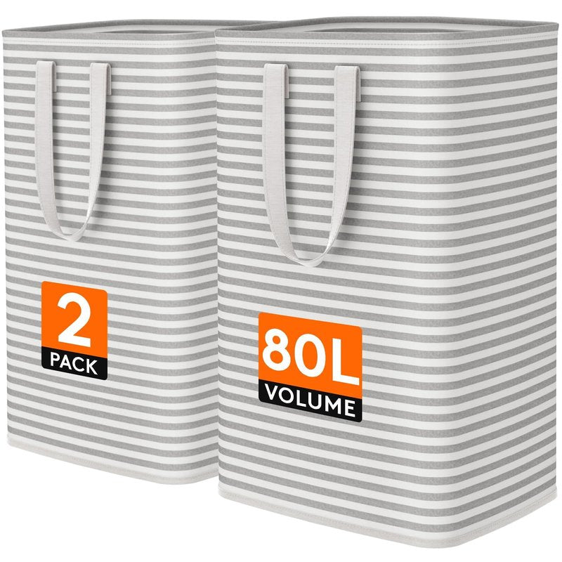 Lifewit 2 Pack Laundry Basket 80L Each, Collapsible Clothes Hamper with Reinforced Handles, Freestanding Waterproof Design for Bedroom and Laundry Room, Grey 160L Total