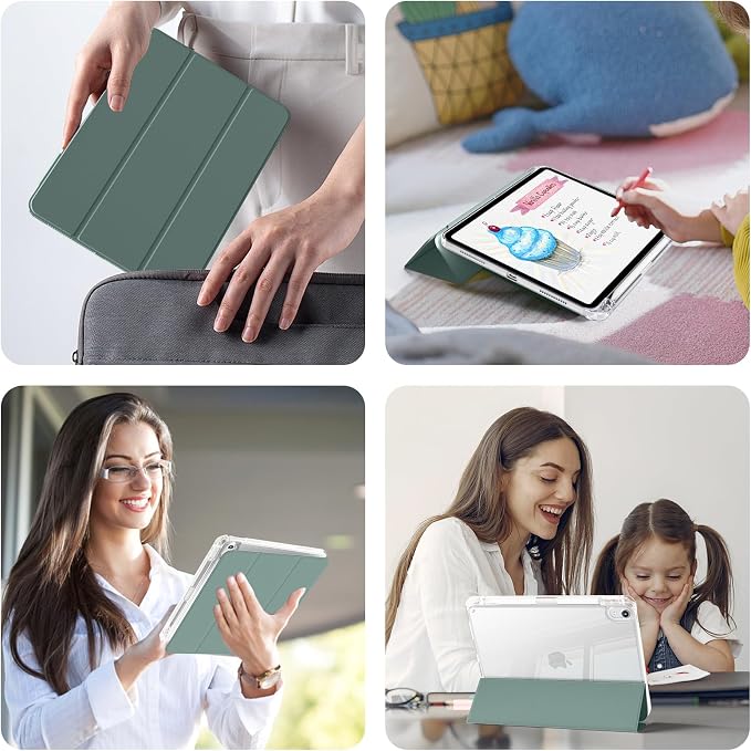 Case for iPad Air 11 Inch M4/M3/M2 Air 5th/4th Gen 10.9 Black | Pencil Holder Slim Trifold Stand Cover Clear Hard Back Shell Auto Sleep/Wake