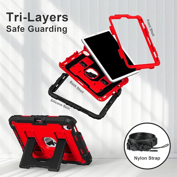 Kids Case Compatible with iPad mini 7 A17 pro 2024 Mini 6 8.3”Colorful Shockproof Case with Pencil Holder and Adjustable Big StandHandle Strap for iPad mini 6th 7th Gen