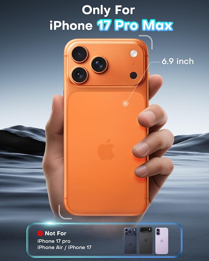 OMOTON Screen Protector for iPhone 17 Pro Max [Auto-Dust Removal] Tempered Glass with 9H+ Hardness &amp 12FT Military Grade Shatterproof Full Coverage Protection 2 Pack