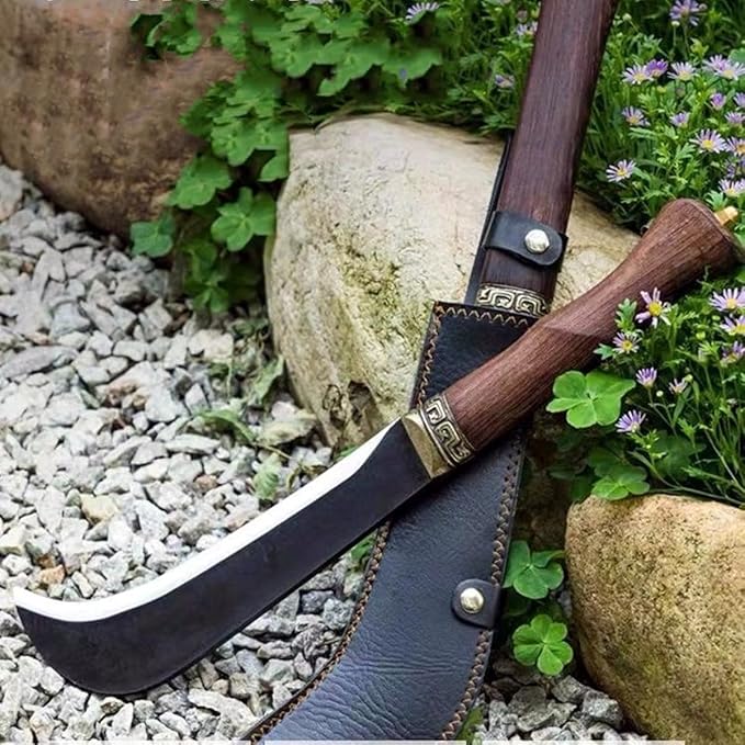 Heavy Duty Machete with Sheath for Cutting Trees and Yard Work Hand Forged Solid Wood Handle Survival Outdoor Activities Machete Knife Billhook Sickle Axe for clearing Brush