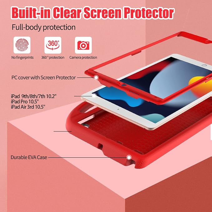 Kids Case for iPad 10.2 &amp 10.5 iPad 9th/8th/7th Generation 10.2 2021 2020 2019 Case with Screen Protector iPad Air 3rd Gen/Pro 10.5 inch Protective Cover with Handle Stand Black