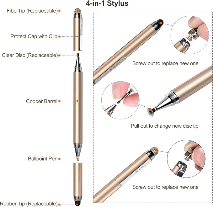 Penyeah Stylus 4-in-1 Stylus Pen for Touch Screen High Precision and Sensitivity DiscMesh2 Sized Rubber Tips Universal for iPhone/iPad/Android/Samsung/HP Tablets All Capacitive Touch Screens-Blue